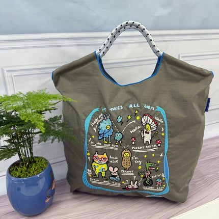 ball chain Japanese high quality eco-friendly shopping bag embroidered hand canvas bag nylon shopping bag