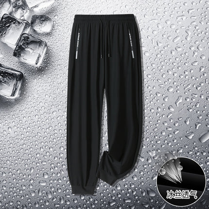 Summer Men's Plus Size Ice Silk Sports Pants Loose Quick-Drying Thin Air Conditioning Sports Trousers