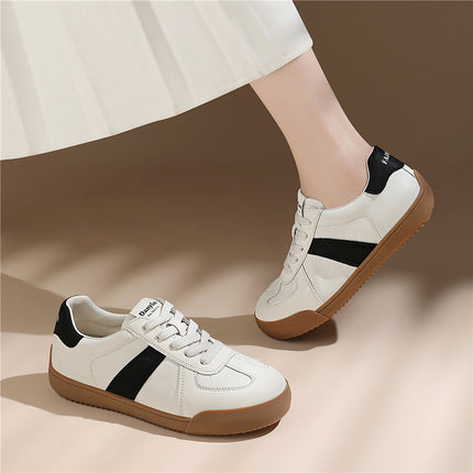 (Out-Of-Stock Items Cannot Be Replenished) Genuine Leather Retro White Sneakers for Women, Thick-Soled Sports Casual German Training Shoes, Soft-Soled Sneakers That Are Comfortable and Won'T Tire Your Feet