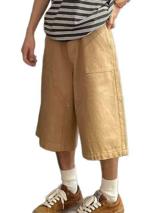 2025 New American Workwear Shorts Men's Summer Couple Versatile Loose Military Green Casual Straight Cropped Pants