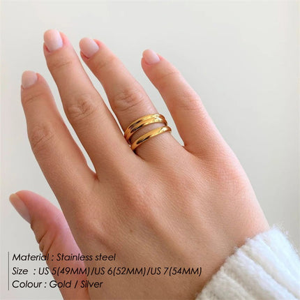 Cross-border Korean and Japanese niche versatile plain ring multi-layer ring female personality index finger ring titanium steel plated 18K gold hand jewelry
