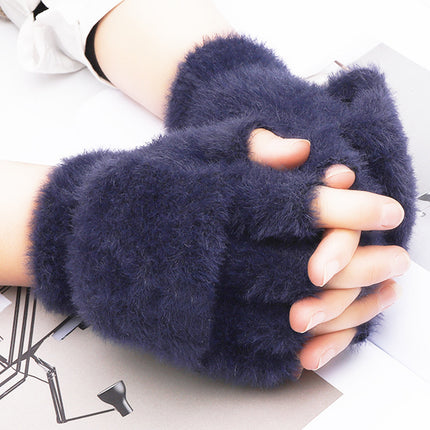 Women's winter warm plush gloves student open finger flip gloves outdoor gloves thickened cold-proof popular online