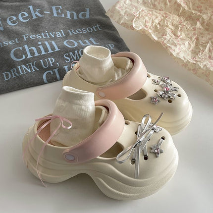 2026 Women's Clogs with Toe Protection, Popular Style, Casual Retro with Bow Accessories, Non-Slip, Wear-Resistant, Eva, Comfortable
