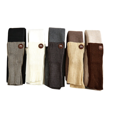 Girls New Winter Lamb Velvet Windproof Foot Dark Striped Socks Round Letter Embroidered M Stereo Leggings