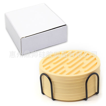 Silicone Coaster 10cm Round Heat Insulation Mat Marble Coffee Coaster Mat Anti-Perm Mat Set Storage Striped Drain