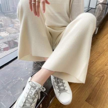 Autumn and Winter 2024 New Thickened Wool Pants Women's Knitted Wide Leg Pants Casual Loose High Waist Wool Straight Pants