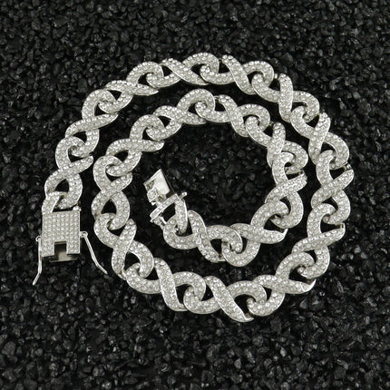 European and American Hip Hop Personality 8-character Diamond Cuban Chain hiphop Exaggerated Trendy Diamond Alloy Necklace Clavicle Chain Cross-Border
