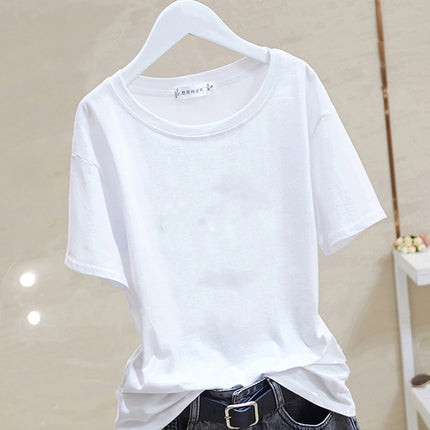 2025 New Summer Pure Cotton Short-Sleeved T-Shirt for Women Korean Style Loose Round Neck Printed Letters Age-Reducing Top Trendy Bottoming