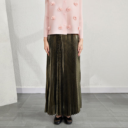 Original Design New Style Stylish Stretch Waist Pleated Skirt Metal Wire Summer Draping Smart A- line Skirt for Women