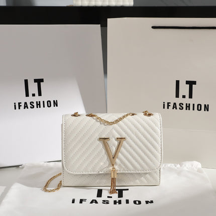 Women's Bags 2023 New Fashion Trend Striped Embroidered Shoulder Bag V-Shaped Tassel Decorative Crossbody Bag Dropshipping