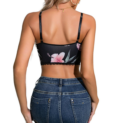 European and American Spice Girls Essential Lace Hollow Navel Short Sling Top Playful Bow Super Sexy Sling Sling