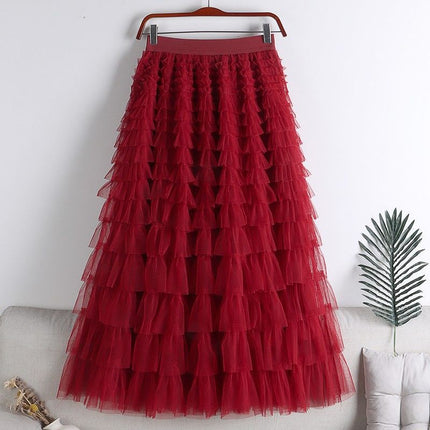Cross-Border Mesh Patchwork Cake Skirt 2026 Summer New Style Mid-Length Skirt A-Line Long Skirt Puffy Tulle Skirt