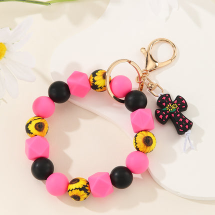 2025 Amazon New Printed Silicone Bead Bracelet Leopard Print Teacher's Day Bead Bracelet Pu Tassel Keychain