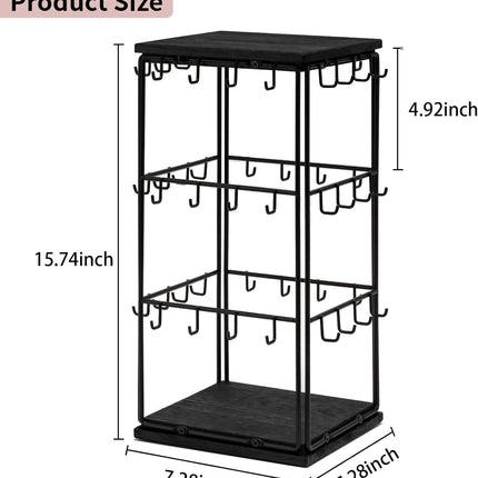Cross-border Detachable Desktop Four-sided Square Jewelry Rack Wrought Iron Wooden Base Jewelry Earrings Earrings Display Storage Rack