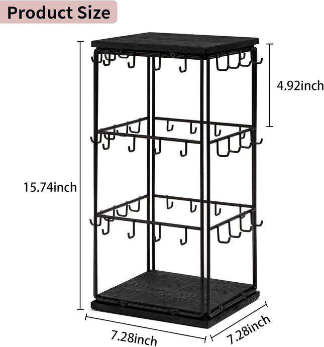 Cross-border Detachable Desktop Four-sided Square Jewelry Rack Wrought Iron Wooden Base Jewelry Earrings Earrings Display Storage Rack
