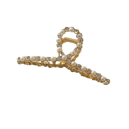 Korean-style Rhinestone Metal Pearl Grab Clip Women's New Large High-end Sense Back Head Disc Shark Clip Headwear