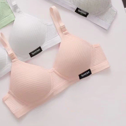 Girls Pure Cotton Korean Style No Rims Ab Cup Bra Summer Small Breast Thin Push-Up Anti-Sagging Intimates