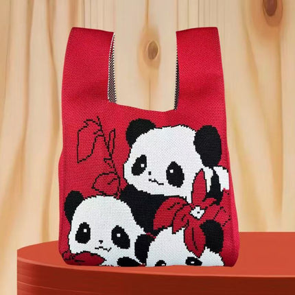 Panda New Knitted Bag Women's Handbag Wide Hand Gift Back Gift Bag Cute Panda Knitted Bag Hand Gift