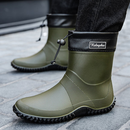 Cross-Border Drawstring Fixed Rain Boots for Men, Short-Tube Waterproof Shoes, Rain Boots, Non-Slip Water Boots, Men's Thick-Soled Kitchen Low-Tube Rubber Shoes