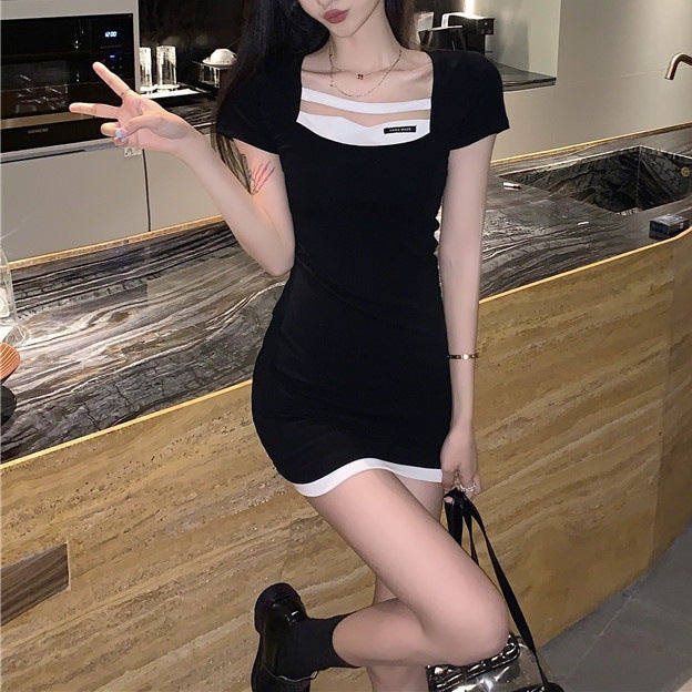 Summer Beware Design Sense Dress Women 2024 New Sexy Tight Hip Dress Small Black Dress Hong Kong Fashion