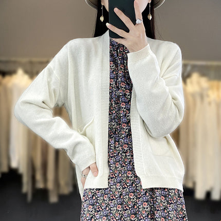 Solid Color Cardigan Women's Loose Knitwear Spring & Fall New Versatile Outwear Short Shawl Long-sleeved Slim Outer Top