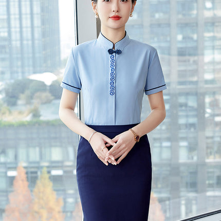 Stewardess Uniform Professional Shirt suit Women Jewelry Store Hotel Front Desk Attendant Tooling Summer Dress Overalls