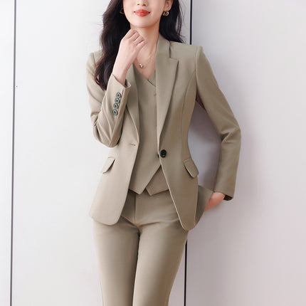 Blue suit suit female 2024 spring and autumn long sleeve professional self-cultivation temperament goddess fan manager white collar tooling suit