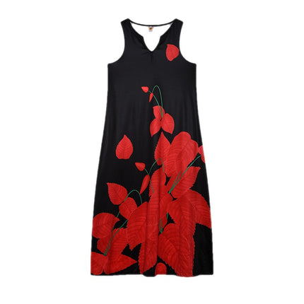 2022 New European and American Cross-border Independent Station Women's Sleeveless Long Dress V-neck Rose Flower Vintage Printed dress