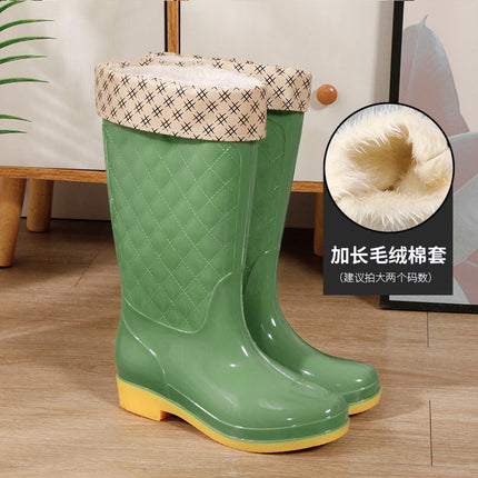 Rain Boots women's new fashion outdoor water shoes women's waterproof non-slip rain boots fleece-lined tendon sole rubber shoes overshoes 2022