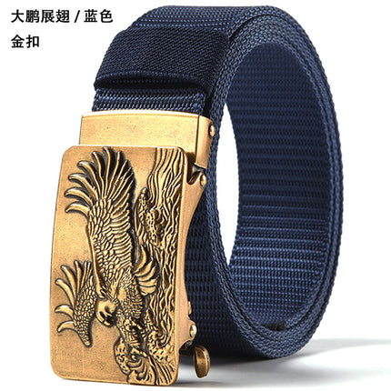 Canvas Belt Men's Toothless Automatic Buckle Middle-aged and Young People's Long plus size Business Jeans Retro Nylon Pants Belt