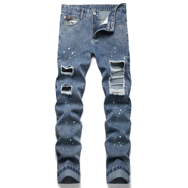 New scraped ripped jeans men's fashion brand thin summer light beggar pants slim blue leggings wholesale