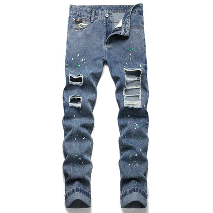 New scraped ripped jeans men's fashion brand thin summer light beggar pants slim blue leggings wholesale