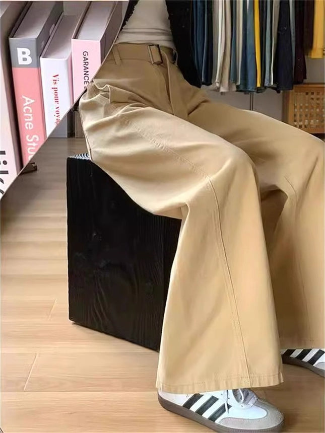 Plus Size Khaki Wide-Leg Jeans for Women 2025 Autumn New High-Waisted Casual Loose Versatile Floor-Length Pants