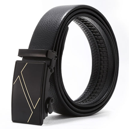 Automatic buckle men's belt young luxury business fashion Korean version of simple litchi pattern black pants belt wholesale