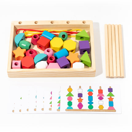 Wooden Enlightenment Geometry Five Sets of Column Building Blocks Bead Box Children's Color Cognition Interest Cultivation of puzzle building blocks Toys
