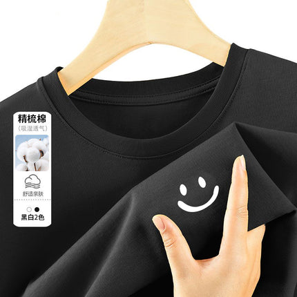 2026 Summer Combed Cotton Loose Short-Sleeve T-Shirt Unisex Trendy Brand Five-Quarter Sleeve Trendy Simple Printed Top