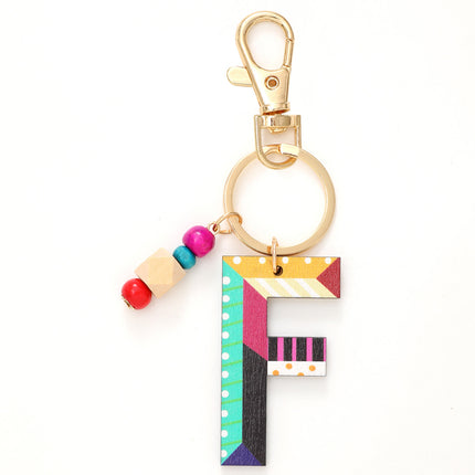 New Holiday Style Color Wooden Beads 26 Letter Keychain Key Chain Bag Hanging Accessories Cross-border Amazon