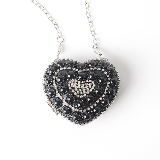 2025 Cross-Border Trendy Women's Flash Diamond Lipstick Bag Mini Chain Tassel Women's Small Bag Women's Trendy Heart-Shaped Headphones