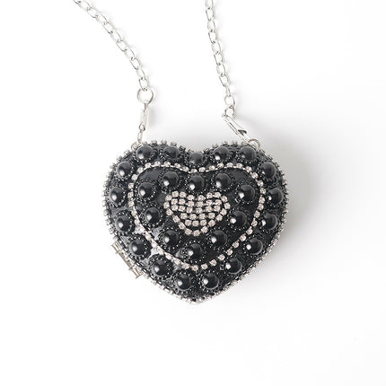 2025 Cross-Border Trendy Women's Flash Diamond Lipstick Bag Mini Chain Tassel Women's Small Bag Women's Trendy Heart-Shaped Headphones