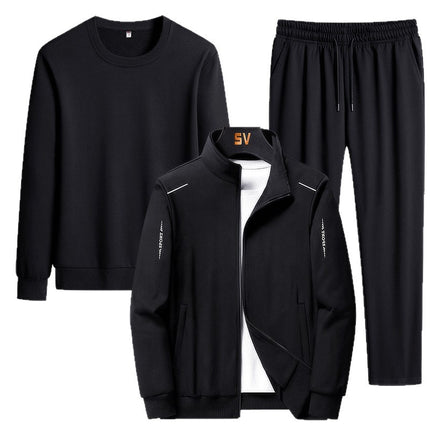 Three-Piece Sports Suit for Middle-Aged and Elderly Men, Spring and Autumn Casual Large Size Sweatshirt, Men's Middle-Aged Men's Plus-Size Suit