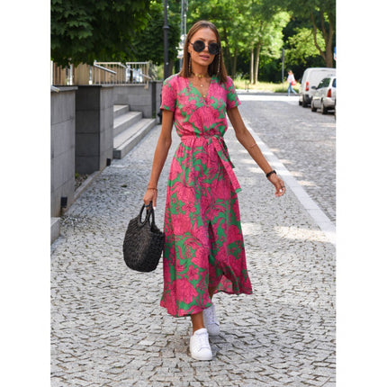 2023 Amazon Cross-border wish Independent Station New Printed dress V-neck Split Medium and Long Foreign Trade Women's Wear