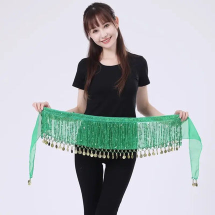 HALLOWEEN Hip for Belly Dance Indian Dance Performance Waist Chain with Belt Skirt Waist Towel Sequins Tassel