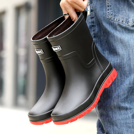 High-end rain boots men's closed rainproof waterproof shoes short mid-tube non-slip rain boots bunted working rubber shoes fleece-lined new