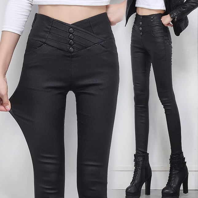 2025 Autumn New Leather Pants Tall Women's Extended Version Matte New High Waist Slimming Leggings