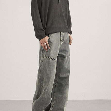 Lktm Men's Washed Vintage Deconstructed Slub Casual Pants Unisex Versatile Silhouette Slimming Floor-Length Trousers