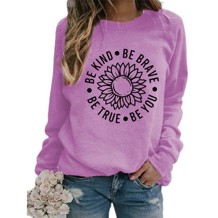 Foreign trade supply be like flower printed round neck jacket sweater European size ladies coat long sleeve cross-border autumn and winter