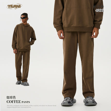 TILANI Men's 2025 Heavy Terry Sweater Pants American Style Trendy Brand Solid Color Trendy Men's suit Hoodie Straight Pants