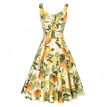 Cross-border Foreign Trade 1950S Retro Cocktail Dance Sleeveless Homecoming Dress Summer Printed Button A Word dress