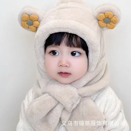 Baby Hat and Scarf Integrated Autumn and Winter Boys and Girls Cute Super Cute fleece-lined Baby Outgoing Windproof Ear Protection Hat