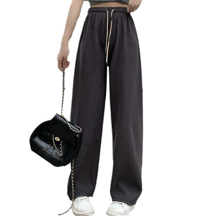 Ultra-Fine Smiley Face Drawstring Pants for Women Straight Casual Corduroy Wide-Leg Pants 2025 Autumn and Winter Drapey Floor-Length Pants